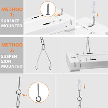 OOOLED 4FT Linkable 42W 4800LM 5000K LED Ceiling Lights for Garages, Pull Chain ON/Off, Linear Work Light Fixture with Plug, 2 Pack