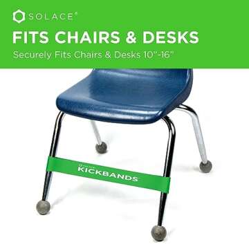 KICK BANDS Chair Bands for Kids with Fidgety Feet 3-Pack - ADHD Fidget Kickbands for Classroom Chairs & Desks - Solace Sensory Kickband (GREEN)
