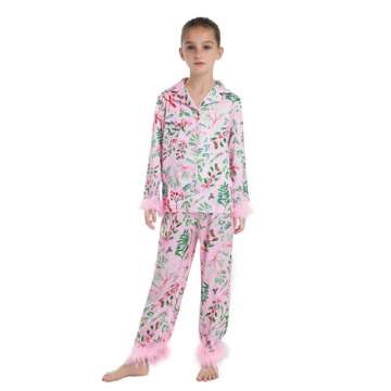 Luckinbaby Christmas Mommy and Me Pajamas Set Feather Trim Long Sleeve Matching Xmas Pjs Mother Daug...