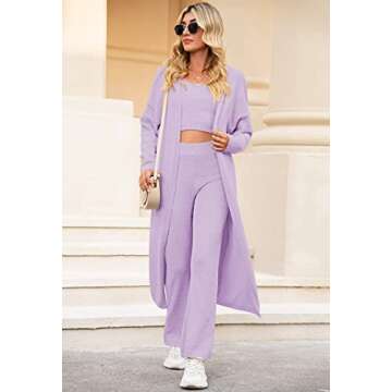 Linsery Women Cozy 3 Piece Lounge Sets Fuzzy Crop Vest Wide Leg Pants Sherpa Pajamas Fuzzy Three Piece Outfits Purple S