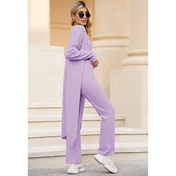 Linsery Women Cozy 3 Piece Lounge Sets Fuzzy Crop Vest Wide Leg Pants Sherpa Pajamas Fuzzy Three Piece Outfits Purple S