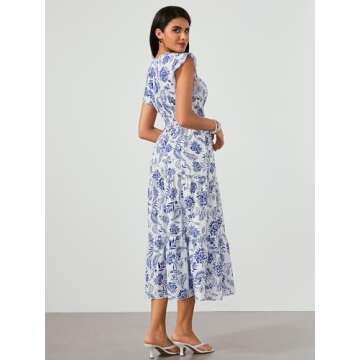 Milumia Summer Flowy Bohemian Dresses for Women 2024 Boho Floral V Neck Ruffle Hem Maxi Dress Floral...