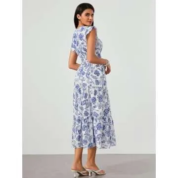 Milumia Summer Flowy Bohemian Dresses for Women 2024 Boho Floral V Neck Ruffle Hem Maxi Dress Floral...