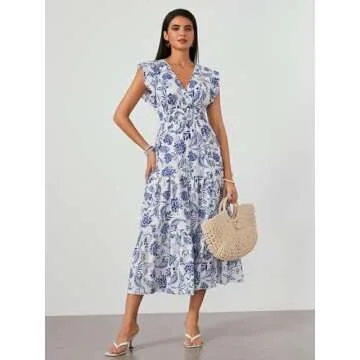 Milumia Summer Floral V Neck Bohemian Maxi Dress