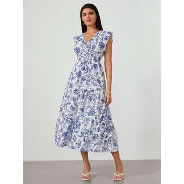 Milumia Summer Floral V Neck Bohemian Maxi Dress