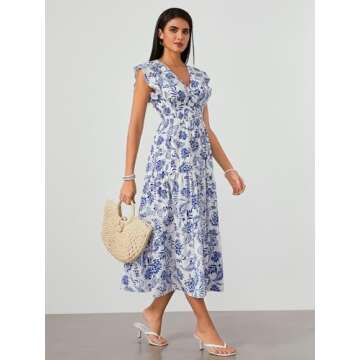 Milumia Summer Floral V Neck Bohemian Maxi Dress