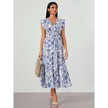 Milumia Summer Floral V Neck Bohemian Maxi Dress