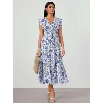 Milumia Summer Floral V Neck Bohemian Maxi Dress