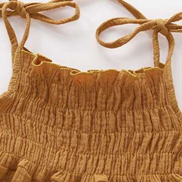 Baby Girl Linen Boho Romper Playsuit Muslin Overall Mustard Bubble Jumpsuit Infant Bohemian Vintage Outfit (Yellow, 6-12 Months)