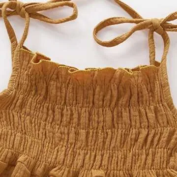 Baby Girl Linen Boho Romper Playsuit Muslin Overall Mustard Bubble Jumpsuit Infant Bohemian Vintage Outfit (Yellow, 6-12 Months)