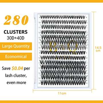 Lash Clusters 30D 40D-C-12-18MIX B&Q LASH Individual Lashes 280 Clusters False Eyelash 9-16MIX DIY Eyelash Extensions at Home (30D 40D,C-12-18MIX)