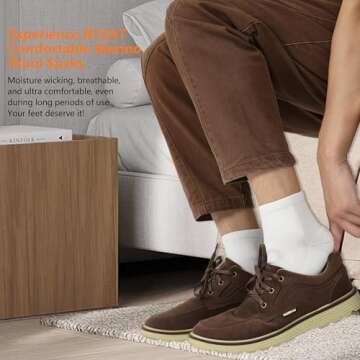 RTZAT 90% Merino Wool Ankle Men's Women's Athletic Business Casual Running Moisture Wicking Everyday Thin Wool Socks, Medium, White, 3 Pairs