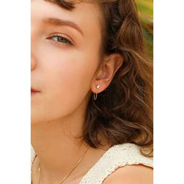 S.Leaf Butterfly Stud Earrings with Chain Sterling Silver Chain Earrings for Women Gold Plated Butterfly Dangle Earrings for Women Trendy