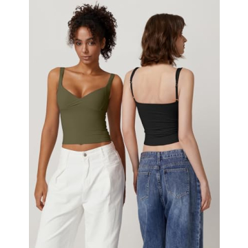QINSEN Women's Sexy V Neck Tank Tops Slim Fit Comfort