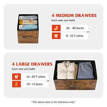 WLIVE Dresser for Bedroom with 8 Drawers, Wide Fabric Dresser for Storage and Organization, Bedroom Dresser, Chest of Drawers for Living Room, Closet, Entryway, Rustic Brown Wood Grain Print