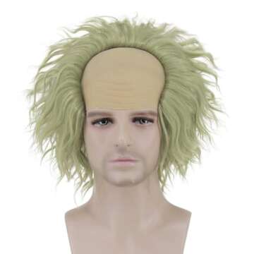 Ruina Wigs for Costume Men with Makeup Set Green Wig for Scary Halloween Costume Men Cute Wavy Short Green Wigs for Halloween Costume Cosplay R057