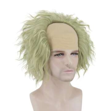 Ruina Wigs for Costume Men with Makeup Set Green Wig for Scary Halloween Costume Men Cute Wavy Short Green Wigs for Halloween Costume Cosplay R057
