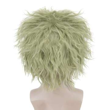 Ruina Wigs for Costume Men with Makeup Set Green Wig for Scary Halloween Costume Men Cute Wavy Short Green Wigs for Halloween Costume Cosplay R057