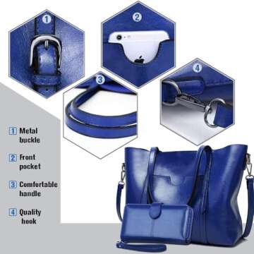 Purses and Handbags for Women Large Shoulder Tote Satchel Purse Work Bags with Matching Wallet (Blue)
