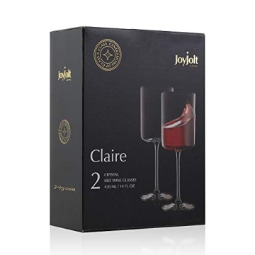 JoyJolt Claire 14oz Red Wine Glass Set. Large Glasses Set of 2 Crystal Glasses. Elegant Wide Rim Stemware - Modern with Stem. Stemmed for Unique Gifts