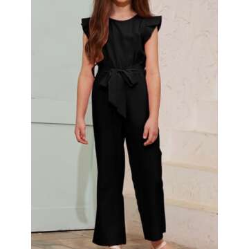 CharmWM Girls Jumpsuit Kids Fashion Cap Sleeve Belted Wide Leg Romper Dressy One Piece Outfits with Pockets