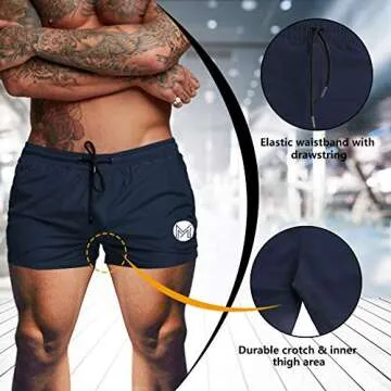 MICOZIFY Men's Gym Workout Shorts, 3" Bodybuilding Running Shorts, 3 inch Athletic Gym Shorts with Zipper Pockets (Navy, XL)