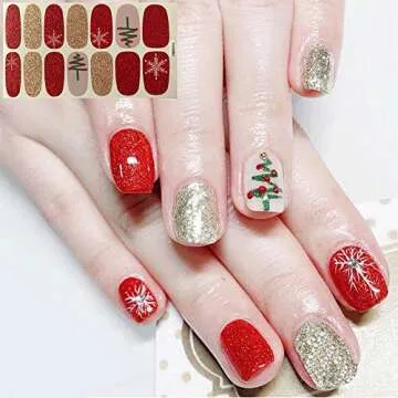 WOKOTO 6 Sheets Christmas Adhesive Nail Polish Stickers With 1Pcs Nail File Deer Snowman Nail Wraps Decal Strips Manicure Kit