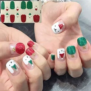 WOKOTO 6 Sheets Christmas Adhesive Nail Polish Stickers With 1Pcs Nail File Deer Snowman Nail Wraps Decal Strips Manicure Kit
