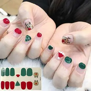 WOKOTO 6 Sheets Christmas Adhesive Nail Polish Stickers With 1Pcs Nail File Deer Snowman Nail Wraps Decal Strips Manicure Kit