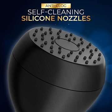 High Pressure Shower Head Matte Black - Powerful Deluxe Bathroom Showerhead with Strong Spray Stream and Small Silicone Nozzles - Universal Fit Works with High and Low Water Flow Showers-2.5 GPM