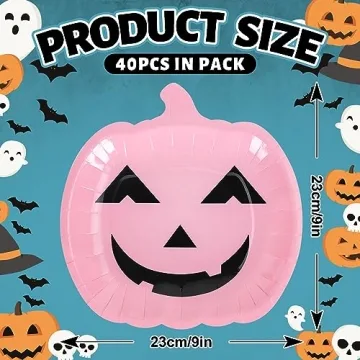 Whaline 40Pcs Halloween Paper Plates Pink Pumpkin Shaped Disposable Plates Cute Grimace Pumpkin Pattern Decorative Plates for Halloween Holiday Birthday Party Baby Shower Dinner Tableware Supplies