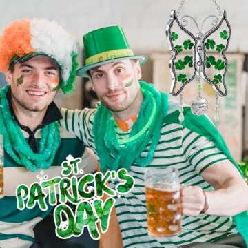 KY&BOSAM Shamrock Butterfly Suncatcher Faith Hope Love Irish Stained Glass for Windows Suncatchers H...