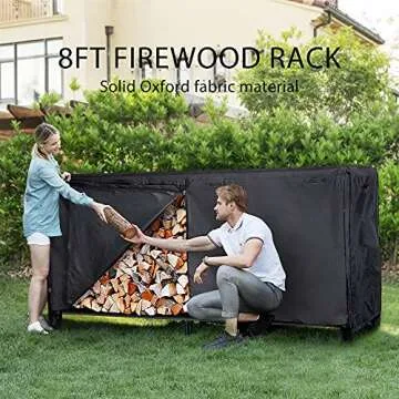 VIVOHOME 8ft Heavy Duty Indoor Outdoor Firewood Storage Log Rack with Cover Combo Set Black