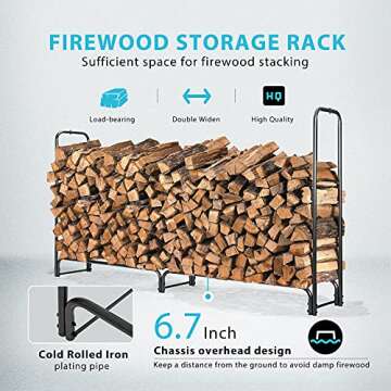 VIVOHOME Heavy Duty Firewood Storage Rack & Cover Set