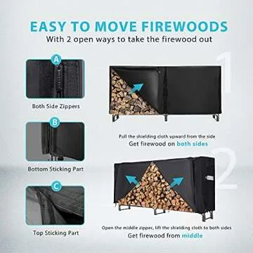 VIVOHOME Heavy Duty Firewood Storage Rack & Cover Set
