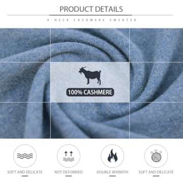 libiiia Women's 100% Cashmere V-Neck Sweater, Regular Fit, Premium Knit Jumper for Autumn and Winter (Gray,Medium)