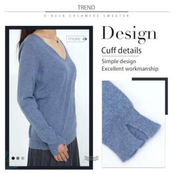 libiiia Women's 100% Cashmere V-Neck Sweater, Regular Fit, Premium Knit Jumper for Autumn and Winter (Gray,Medium)