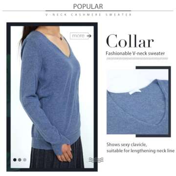 libiiia Women's 100% Cashmere V-Neck Sweater, Regular Fit, Premium Knit Jumper for Autumn and Winter (Gray,Medium)