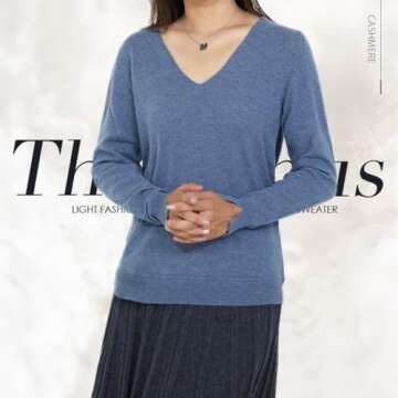 libiiia Women's 100% Cashmere V-Neck Sweater, Regular Fit, Premium Knit Jumper for Autumn and Winter (Gray,Medium)