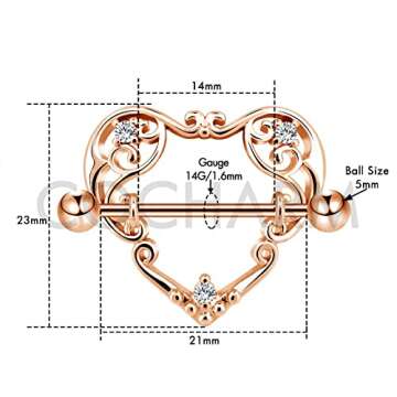 COCHARM 2pcs Heart Nipple Rings Rose Gold for Women 14G Surgical Steel Cute Nipple Piercing Jewelry ...