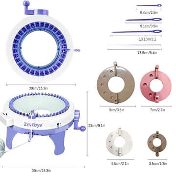 BZVV Knitting Machine 48 Needles with 8 pc Pom pom Maker and Row Counter, Smart Weaving Loom Knitting Round Loom, DIY Knitting Circle Rotating Double Knitting Kit for Adults or Child, Blue…