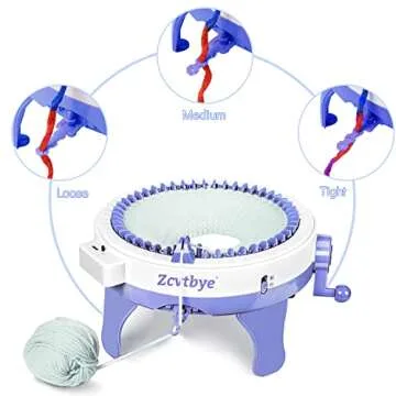 BZVV Knitting Machine 48 Needles with 8 pc Pom pom Maker and Row Counter, Smart Weaving Loom Knitting Round Loom, DIY Knitting Circle Rotating Double Knitting Kit for Adults or Child, Blue…