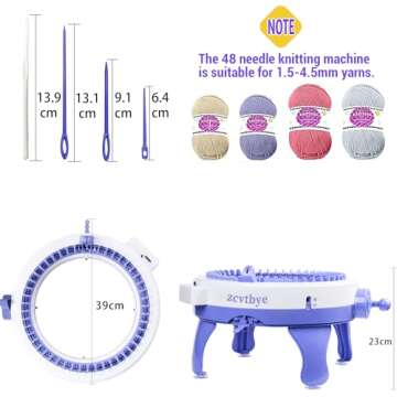 BZVV Knitting Machine 48 Needles with 8 pc Pom pom Maker and Row Counter, Smart Weaving Loom Knitting Round Loom, DIY Knitting Circle Rotating Double Knitting Kit for Adults or Child, Blue…
