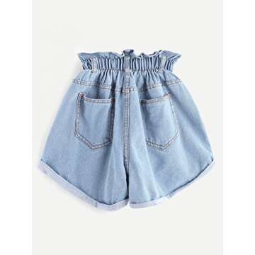 Milumia Women's Casual High Waisted Hemming Denim Jean Shorts with Pockets Light Blue Small