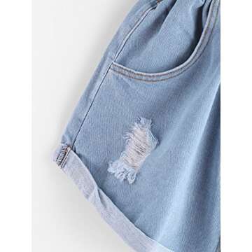 Milumia Women's Casual High Waisted Hemming Denim Jean Shorts with Pockets Light Blue Small