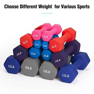 TopMade Dumbbell Set, 8lb Pair Neoprene Coated Iron Dumbbells Hand Weights Set Barbell Exercise Fitness Hex Dumb bell Free Weight Dumbbell for Women Men Home Gym Workout Strength Bodybuilding Training