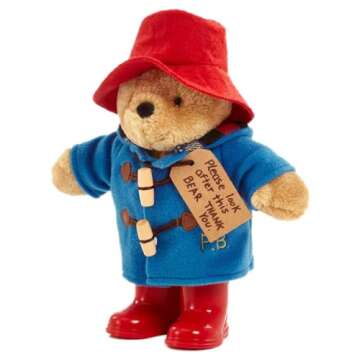 Rainbow Designs Classic Paddington Bear with Boots - 25cm Standing Plush Character - Soft & Cuddly Paddington Teddy Bear with Iconic Duffle Coat, Bush Hat & Shiny Red