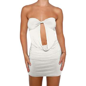 ROAONOCOMO Women Y2K Off Shoulder Mini Tube Dress Open Back Strapless Bodycon Dresses Sexy Short Party Dress Streetwear