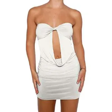 ROAONOCOMO Women Y2K Off Shoulder Mini Tube Dress Open Back Strapless Bodycon Dresses Sexy Short Party Dress Streetwear