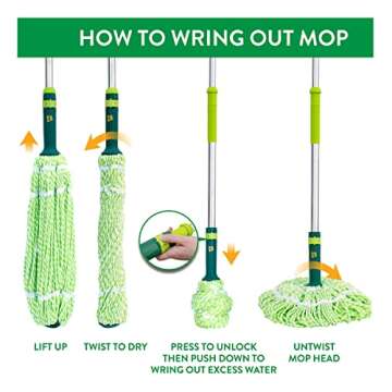 Pine-Sol Microfiber Mop Self Wringing - Easy Squeeze Twist Design for Effortless Cleaning